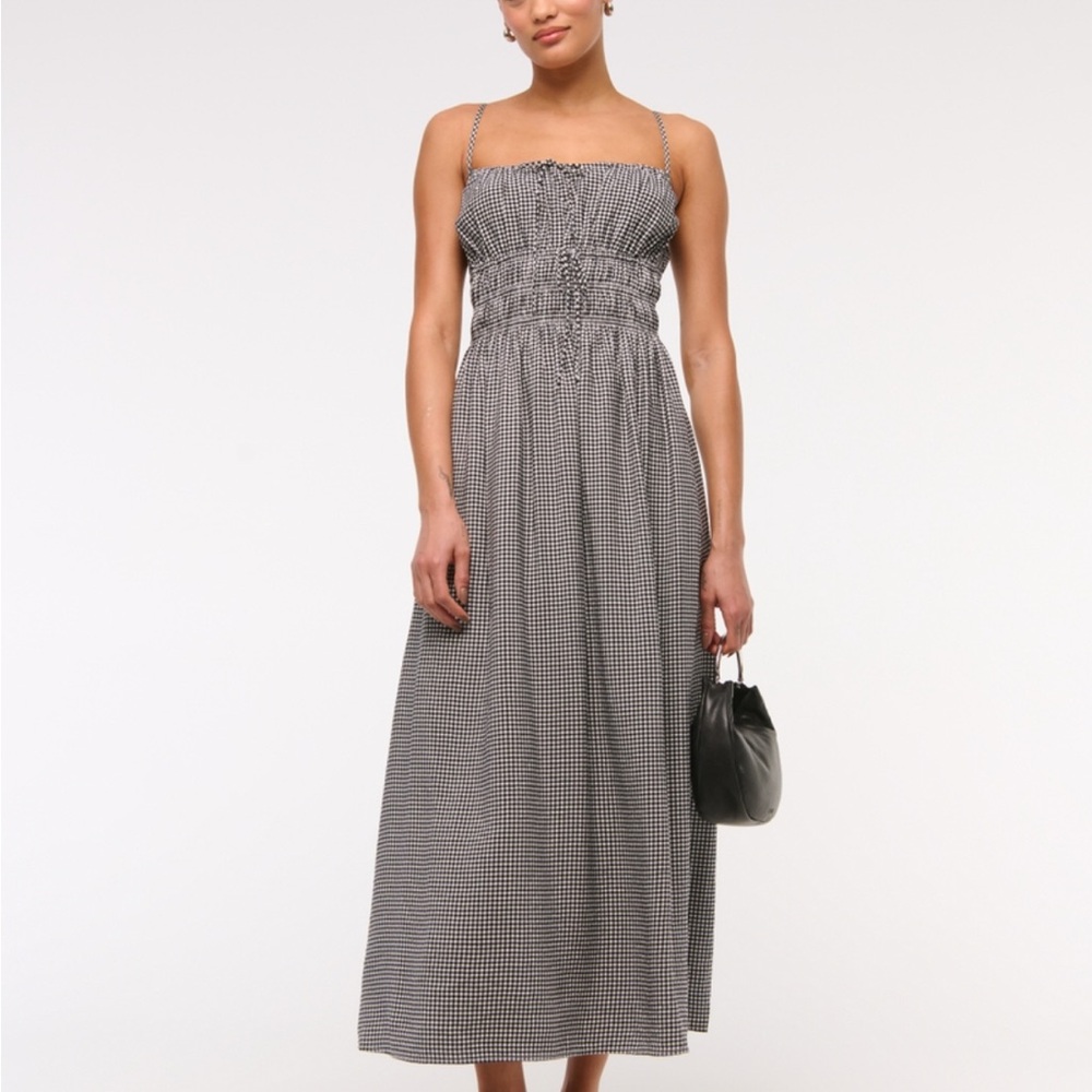 Abercrombie & Fitch Smocked Tie-Front Maxi Dress in Black Gingham